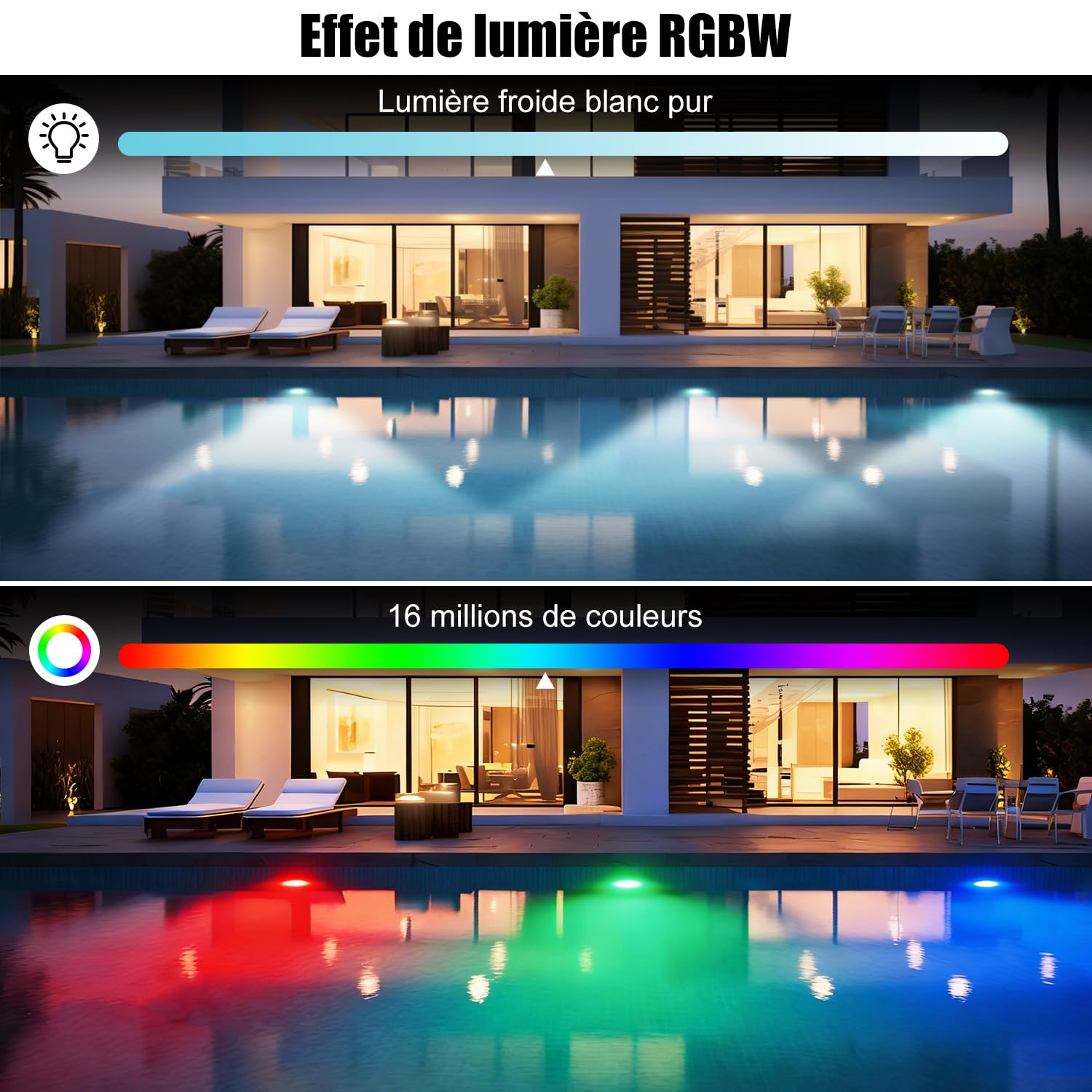 COOLWEST Projecteur Piscine LED pour Piscine hors sol, 24W RGB Smart LED Lampe Couleur Contrôlé par APP pour Piscines Acier, Éclairage Piscine Magnétique, Étanchéité IP68, Minuterie, 12V, 7m Câble