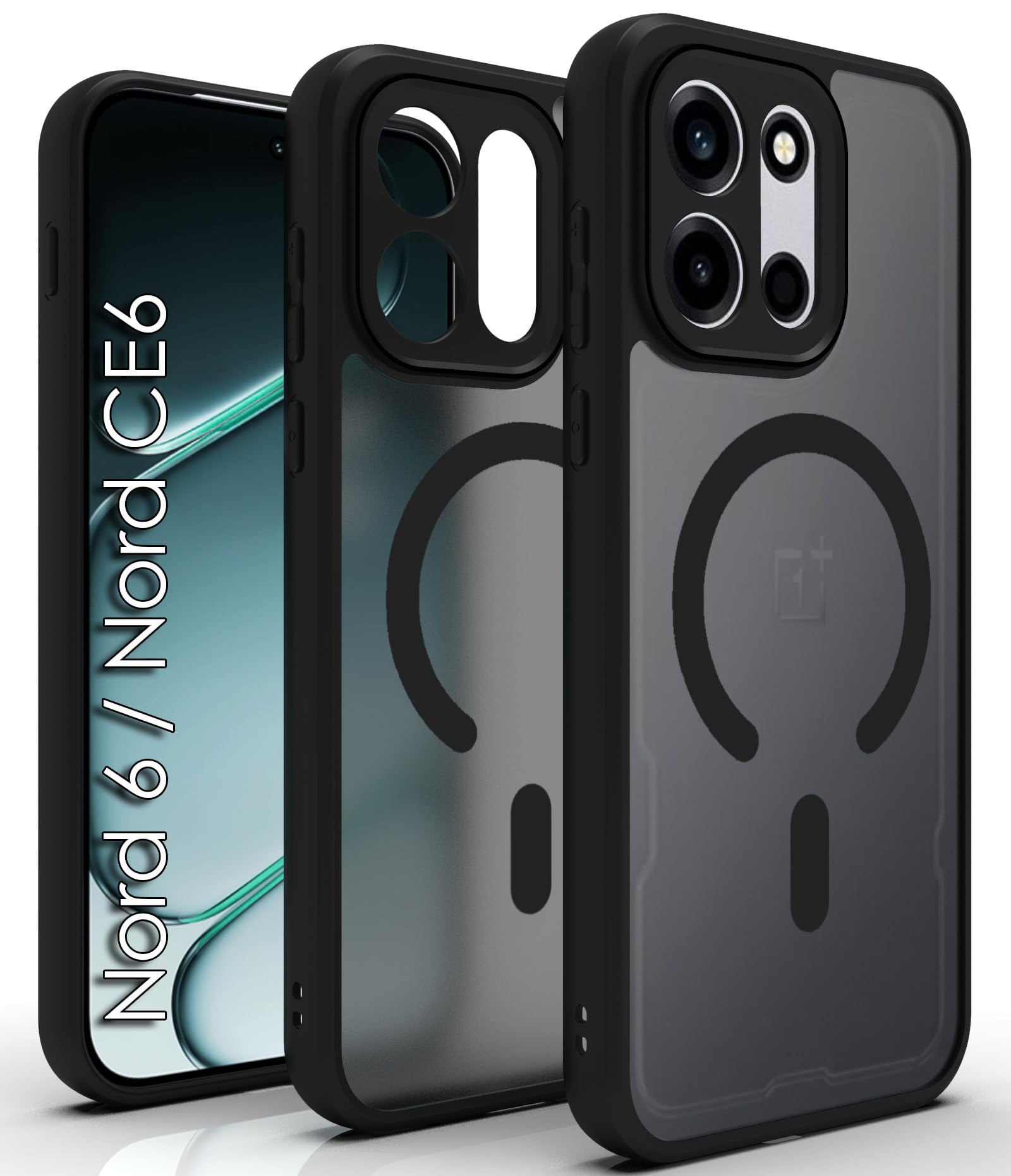 RIGGEAR Shockproof Sleek Hybrid Armor Magnetic Back Cover Case Compatible with MagSafe Accessories for OnePlus Nord 6 5G (Smoke Black Matte PC + Black TPU Bumper)-image-37