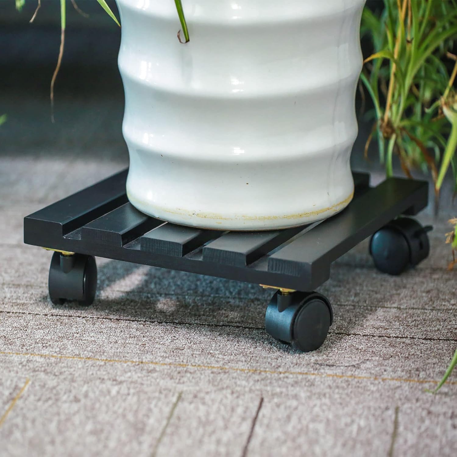 CuffUp Plant Stand with Wheels, Solid Plant Caddy 220 LB Heavy Duty Rolling Plant Stand, Plant Caddy with Wheels, Plant Dolly Indoor Heavy Potted Planter Stand (Black,Ractangular)