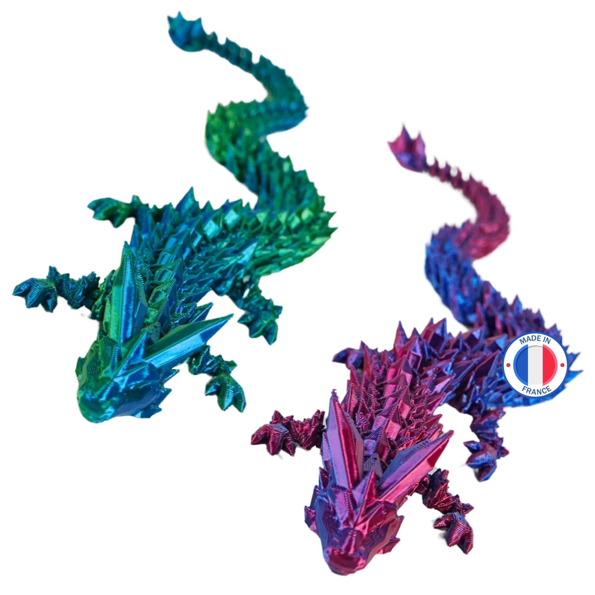 2 Articulated 3D-Printed Dragons  Fantasy Universe Decoration/Fidget Toy  Unique Gift Idea for Home Interior Decor, Bedroom, Living Room, Kids (Red Blue Glossy + Blue Green Glossy)