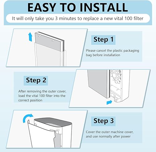 Miniatura 7 de Improvedhand Filtro de repuesto Vital 100 para LEVOIT, 3 en 1 Pre, H13 True HEPA y sistema de filtración de carbón activado de alta eficiencia,