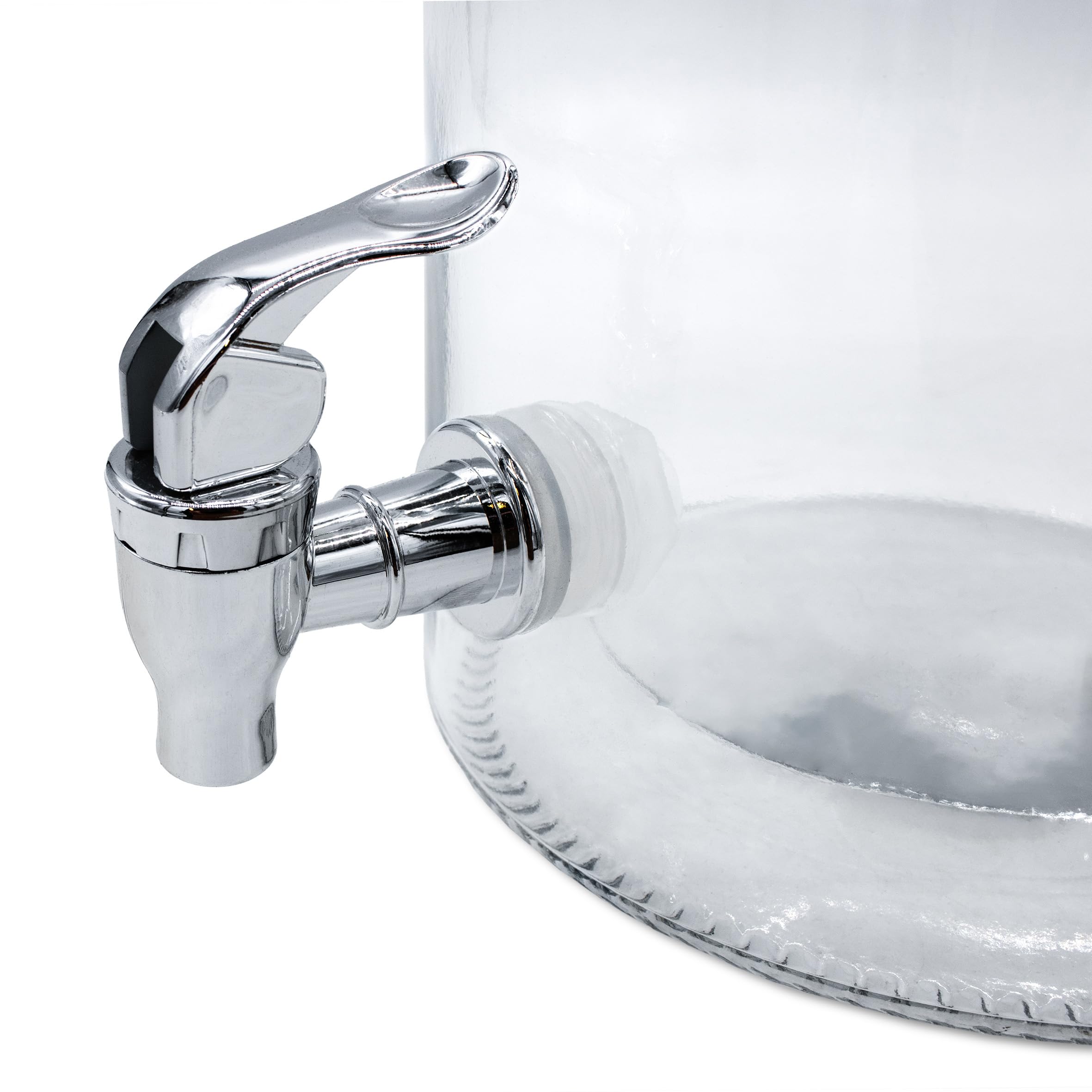 Getränkespender mit Zapfhahn und luftdichtem Holzdeckel - 6 Liter - Glas Wasserspender mit Tragegriff aus Metall - Wasser Saft Limonade Getränke Spender Dispenser