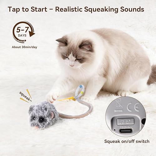 Miniatura 3 de Migipaws MigiMouse - Juguete interactivo para gatos con giro de 360 con cola meneante para gatos de interior, sensor de movimiento inteligente,