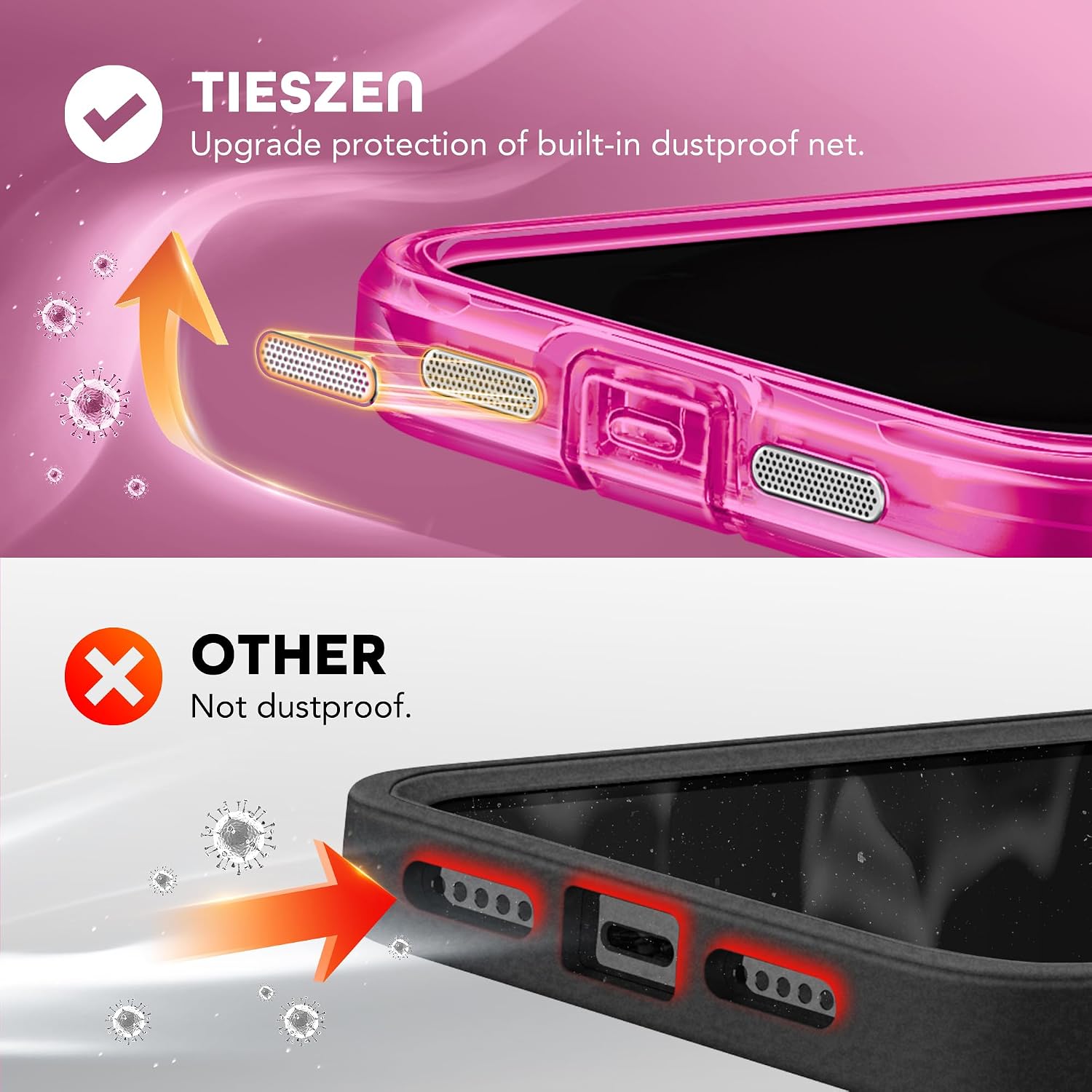 TIESZEN for iPhone 15 Case, Compatible with MagSafe, Built-in Screen Protector and Camera Protection, Full Body Dustproof Shockproof Hard Phone Case 6.1", Neon Pink