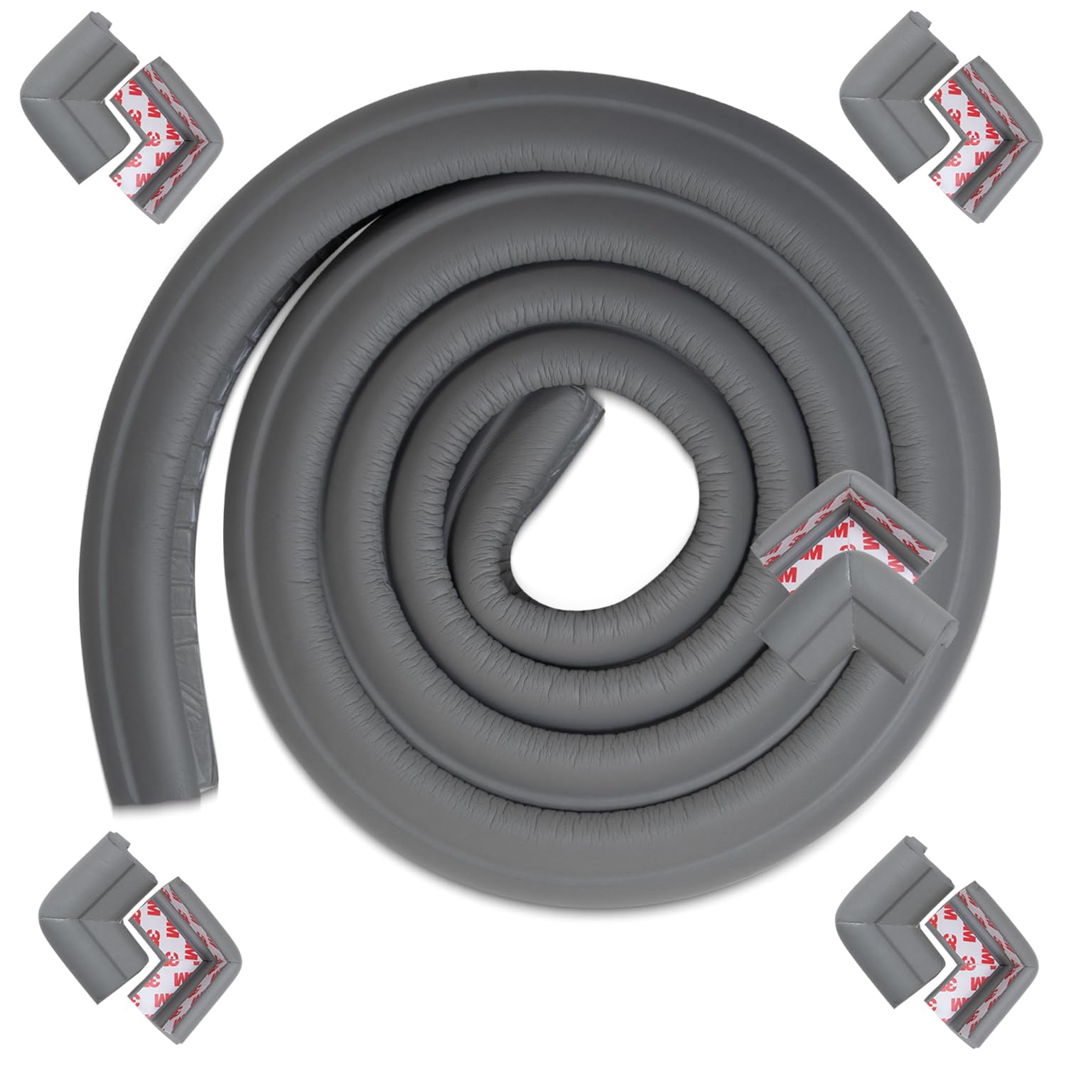 baybee corner protector for baby, baby proofing cushion guards with 6.5ft edge strip & 10 pcs, child safety protector for furniture, table corners edge protector for kids (grey)