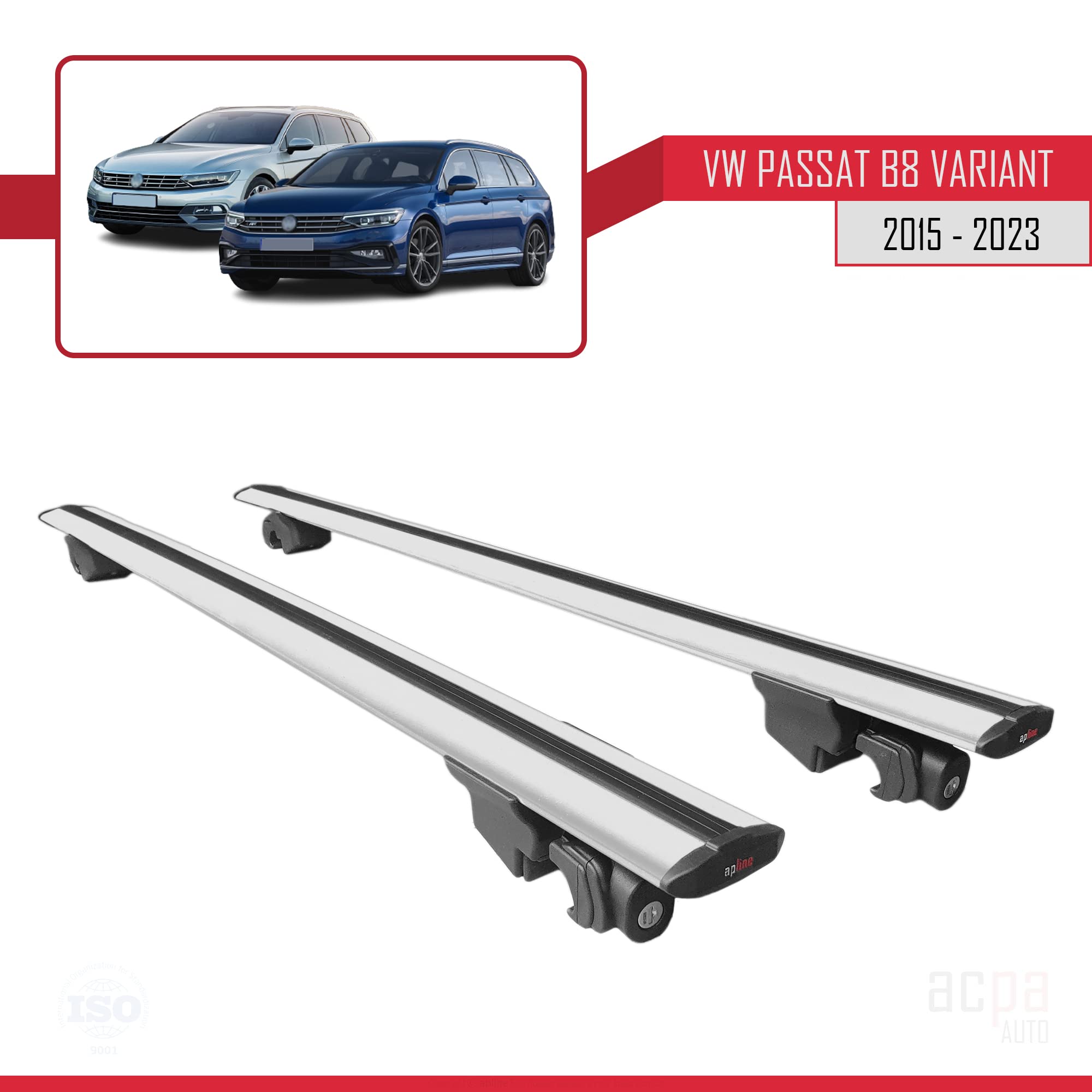 Kompatibel mit VW Passat B8 Variant 2015-2023 Dachträger Hook Gepäckträger Relingträger mit Schlüssel Alu GRAU