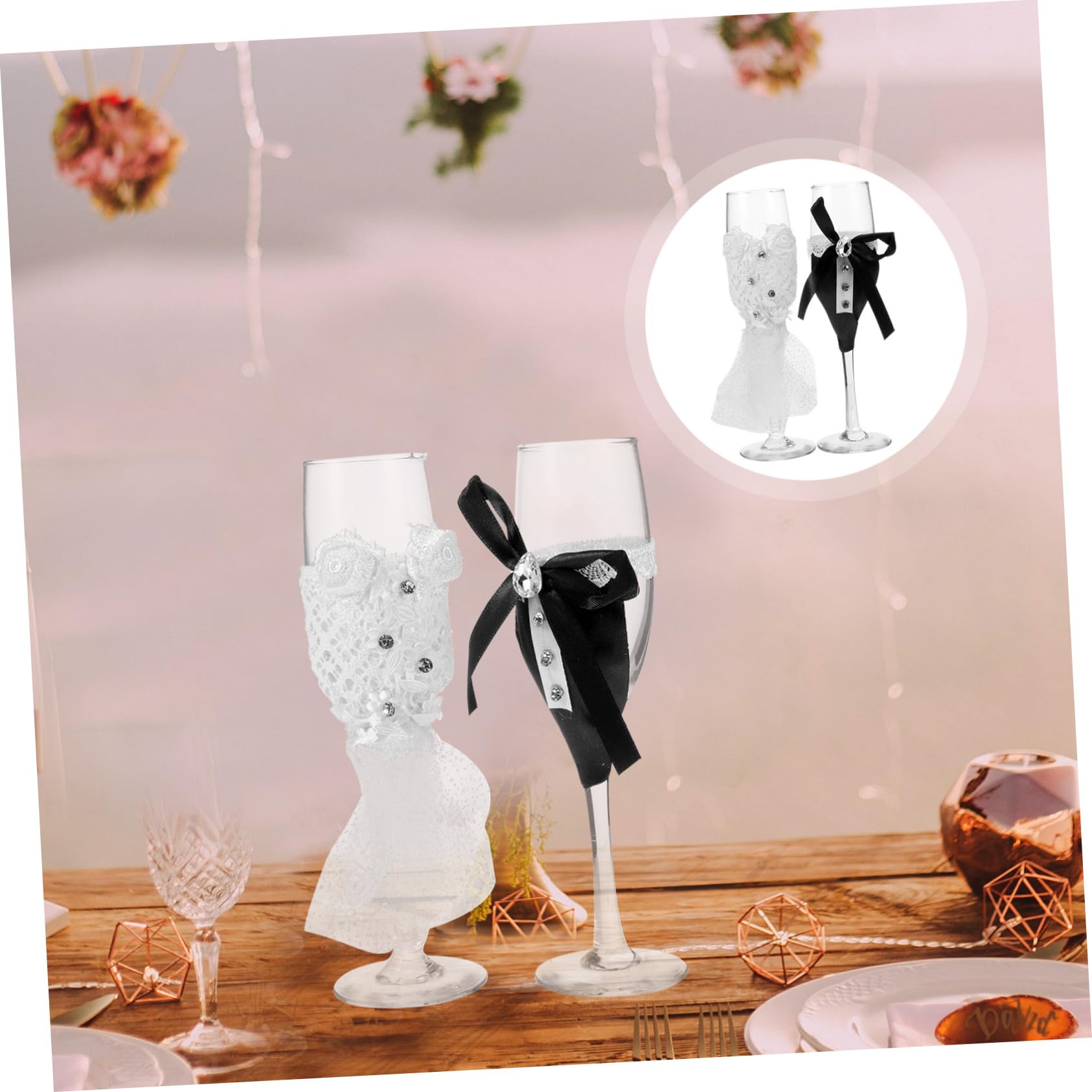 Abaodam Set de Copas de Boda para Brindis de Champán, 2 Piezas, Vidrio