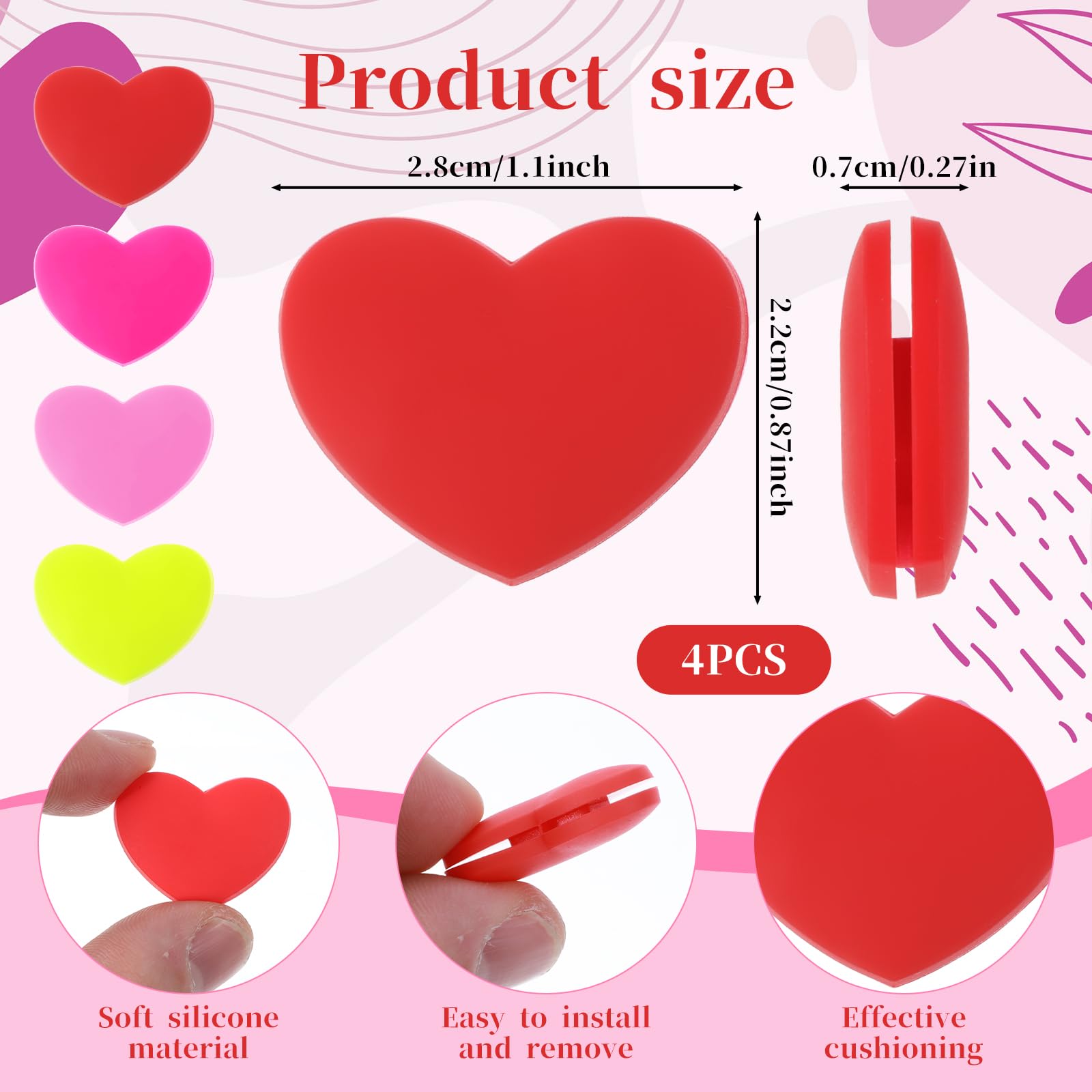 Giantree Amortiguador de tenis 4 piezas, amortiguador de vibración de silicona en forma de corazón