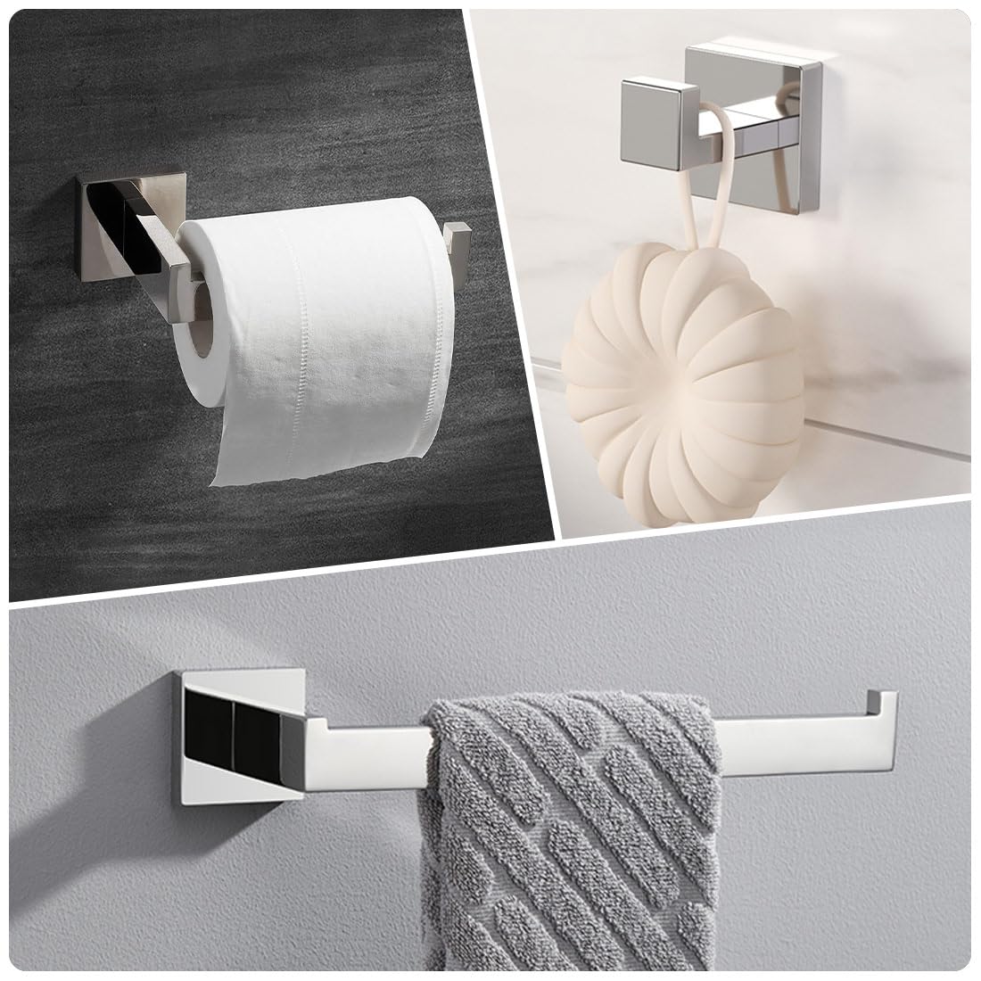 4 Stücke Badezimmer Zubehör Set Quadratisch Wandmontage Handtuchhalter Toilettenpapierhalter Handtuchhaken Edelstahl Badezimmer Hardware Set Poliertes Chrom