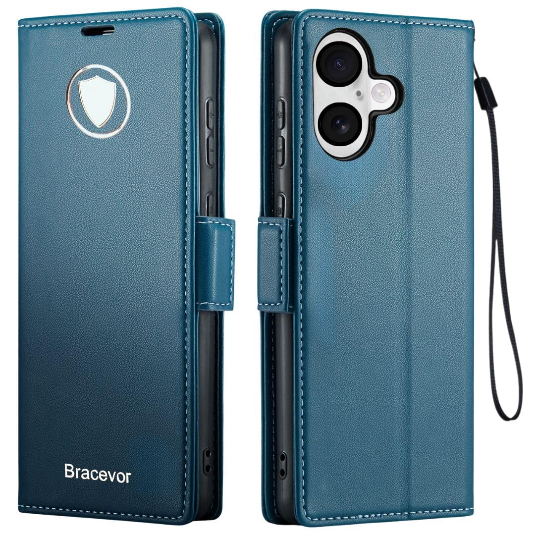 Bracevor Deluxe Leather Flip Cover case for iPhone 16 : Blue | PU Wallet Card Slots | Kickstand | 360 Degree Protection (B0DFTLY17N) Amazon Price History, Amazon Price Tracker