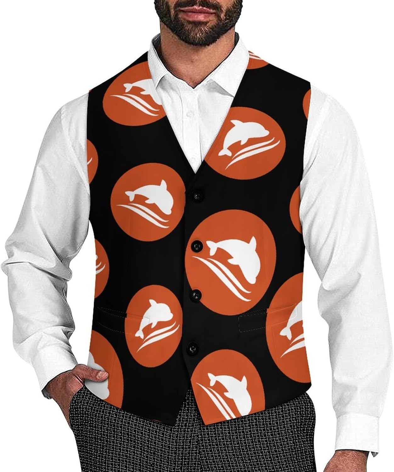 Jumping Dolphins Casual Suit Vest for Men Formal Business Dress Regular Fit Waistcoat Tuxedo