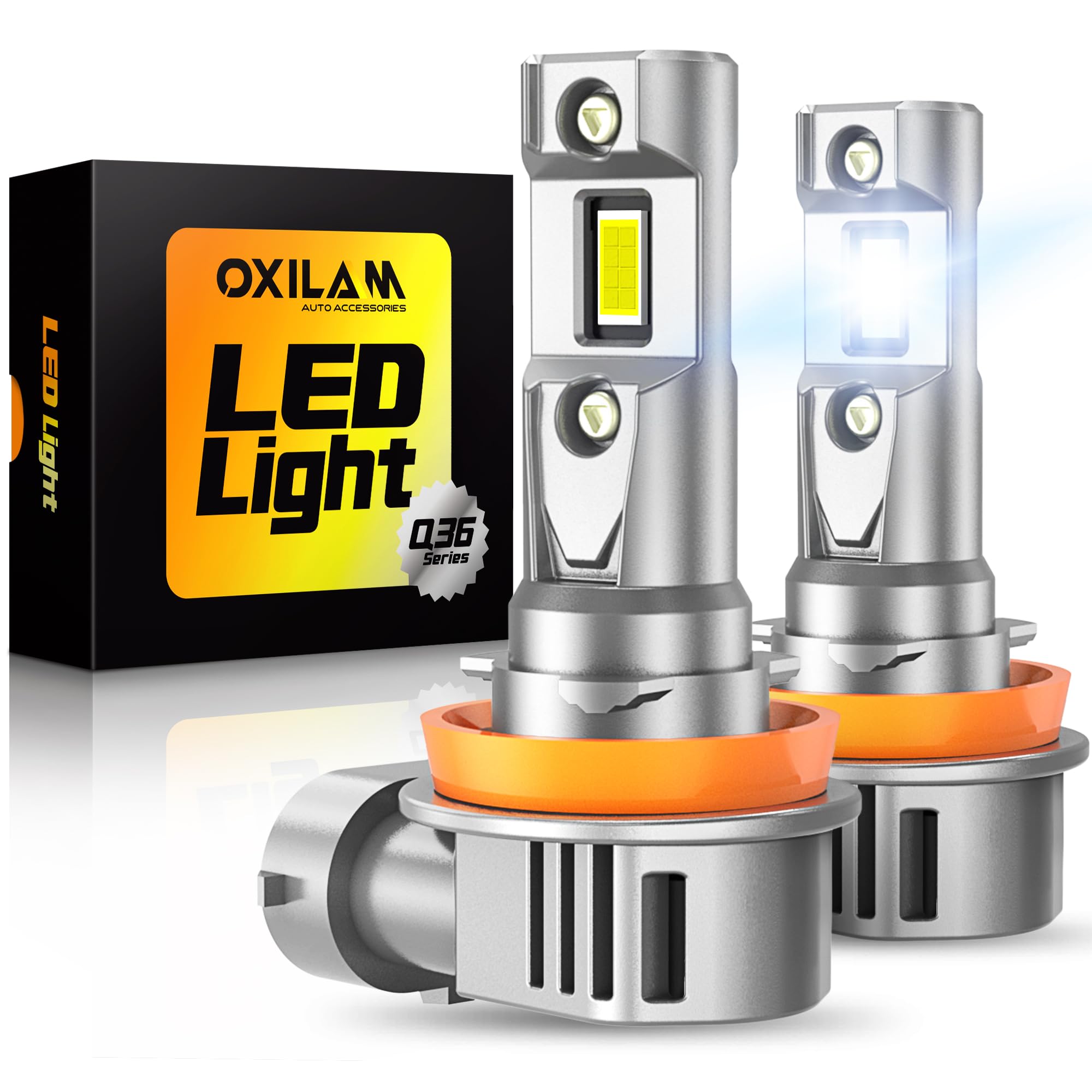 OXILAM H11/H8/H9 Led Bulbs, Upgraded 700% Super Bright Off-Road Use or Fog Light Bulbs, 6500K White 1:1 Size, Non-Polarity Plug and Play, Pack of 2