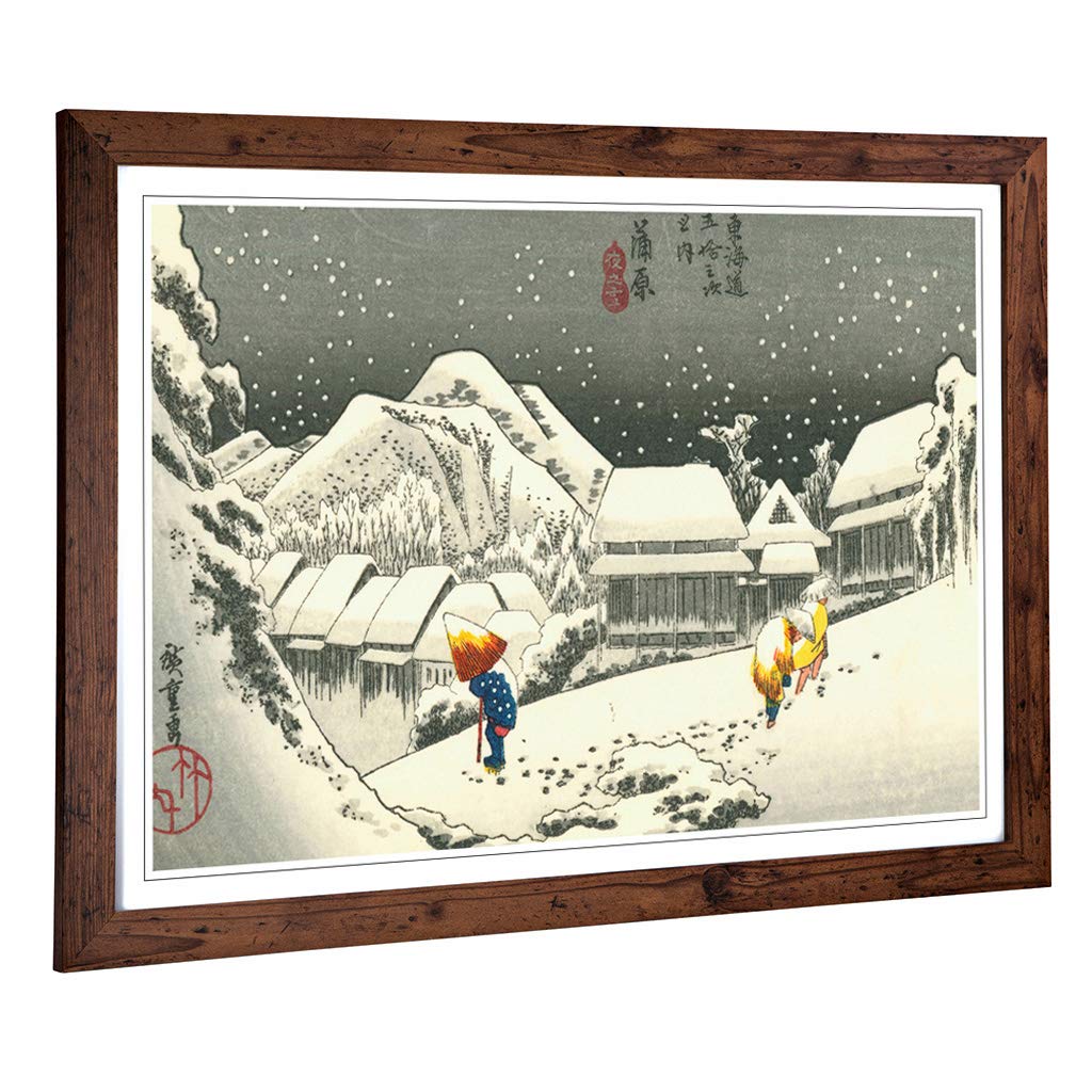 Big Box Art Framed Print of Hiroshige Japanese Oriental Kanbara Design | Wall Art Picture | Home Decor for Kitchen, Living Room, Bedroom, Hallway, Walnut, A2 / 24.5x18 Inch / 62x45cm