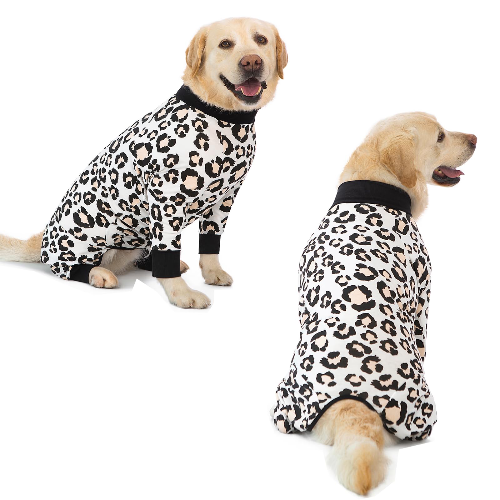 LeopardPrint Dog Pajamas - Lightweight Cotton Anti-Hair Shirt Onesie Jumpsuit for Medium to Large Dogs (White Leopard, Size 32) - Image 4