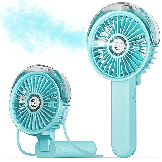 SWEETFULL Portable Misting Fan - 180° Foldable Handheld Personal Fan with Mist Spray, 3 Speeds, 30ml Water Tank, USB Rechargeable - Ideal for Travel, Outdoors, Makeup, Camping, Home, and Office Use