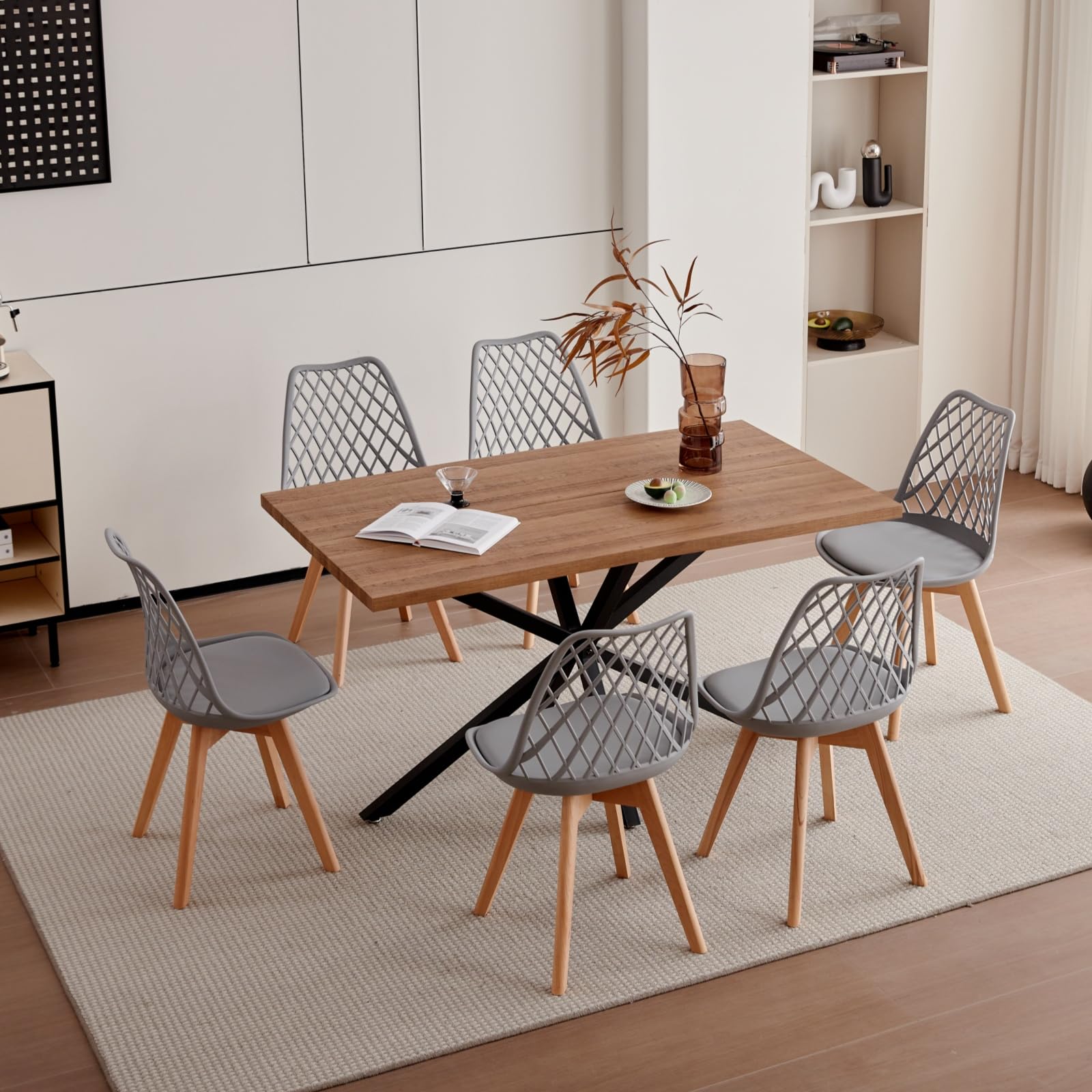 Lot De 4 Chaises De Salle à Manger Modernes - Assise Cuir, Pieds En Hêtre, Design Aéré Et Confortable