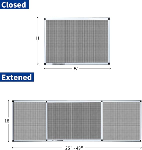 Adjustable Window Screen Replacement Expandable, Aluminum Horizontal Sliding Flexscreen Fiberglass Extended Mesh with Frame(1 Pack) (18 H x 25 - 49 W)