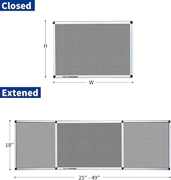 Adjustable Window Screen Replacement Expandable, Aluminum Horizontal Sliding Flexscreen Fiberglass Extended Mesh with Frame(1 Pack) (18 H x 25 - 49 W)