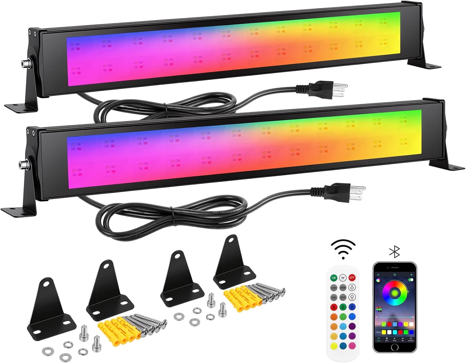 AUXTINGS 2 Pack 19 inch RGB Wall Washer Light, RGB Stage Light Bar, 6000K White & 16 Million Colors & Timing & Music Sync Lights for Commercial Lighting,Birthday Party,Garden Lighting,Wall Display