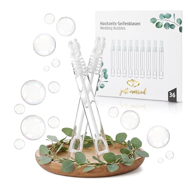 Juego de 36 pompas de jabón para bodas de Nordstern - Líquido para pompas de jabón con asa de novia y novio