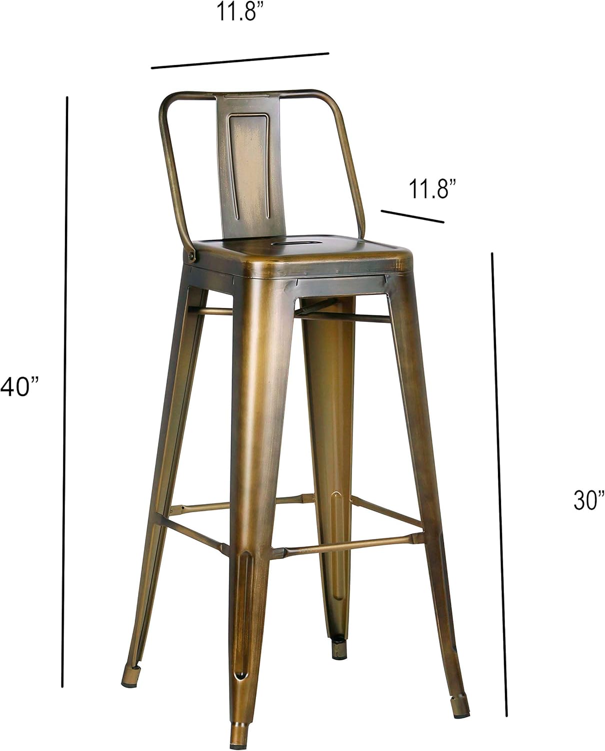 AC Pacific Modern Light Weight Industrial Metal Bucket Back Barstool, 30" Seat Height Counter Stool (Set of 2), Matte Black Finish: Furniture & Decor
