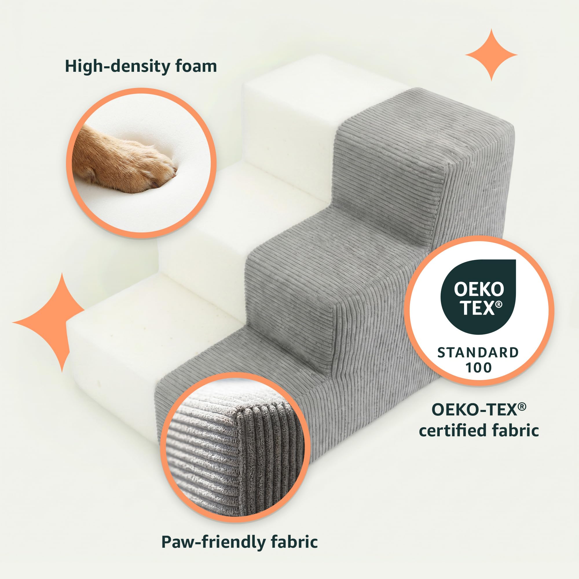 murando Hundetreppe für Kleine Hunde 3 Stufen 30 cm, Cord - Grau | Haustiertreppe für Bett, Sofa, Belastbar bis 17 kg, Treppe für Hunde und Katzen - Hochdichter Schaumstoff, Rutschfest