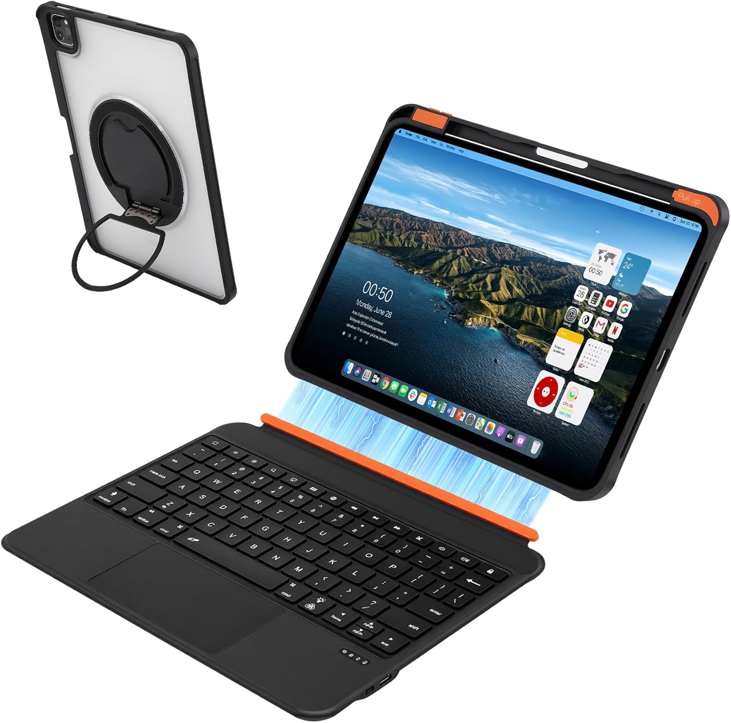 mobee Keyboard Case for iPad Pro 11 inch (1st/2nd/3rd/4th) Gen, iPad Air 11" (M3/M2) & Air 10.9" (4th-5th Gen) -Magnetic Detachable Backlit Keyboard with Trackpad, Pen Holder & 360° Rotatable Stand