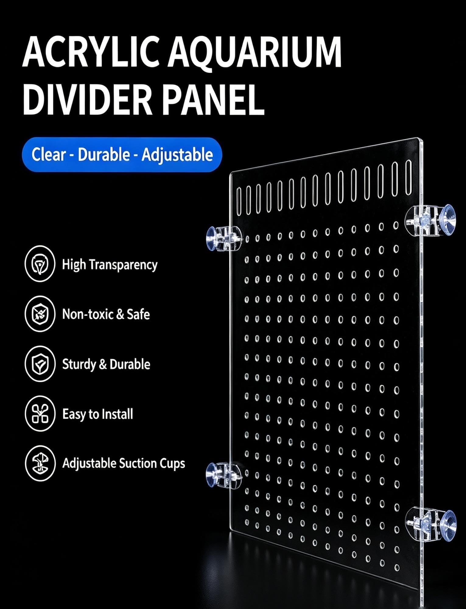 Divisorio per acquario in acrilico 5 mm, trasparente, 28–70 cm