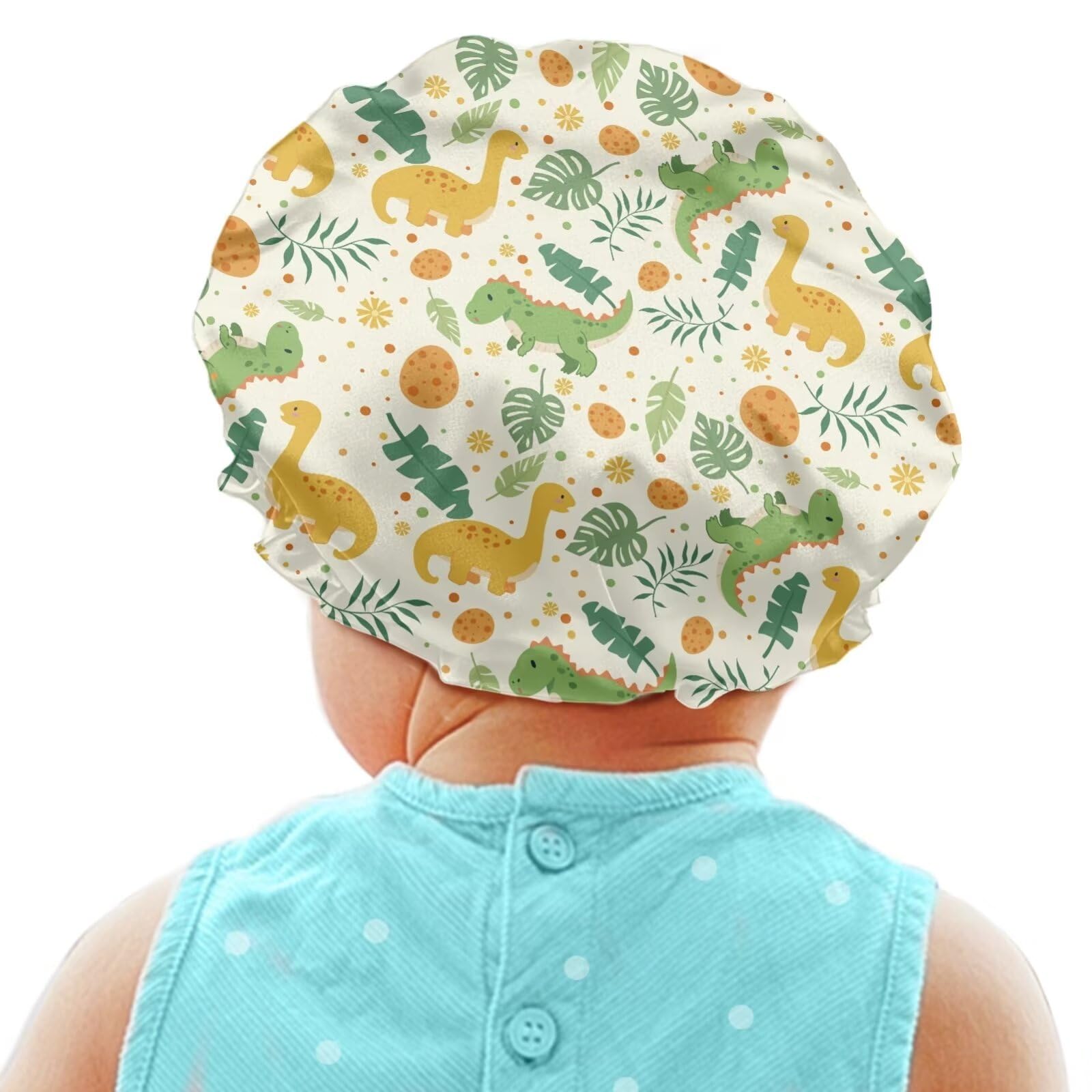 Snilety Boys Girls Sleep Cap Dinosaur Egg Print Double Layer Satin Bonnet Head Wraps for Night Sleeping Hat Adjustable, Softy Shower Caps for Kids