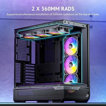 Antec C7 ARGB Mid-Tower E-ATX PC Kasası, 4x120mm ARGB Fan, Dikey GPU, Tip-C 10Gbps, 360mm Radyatör, Temperli Cam