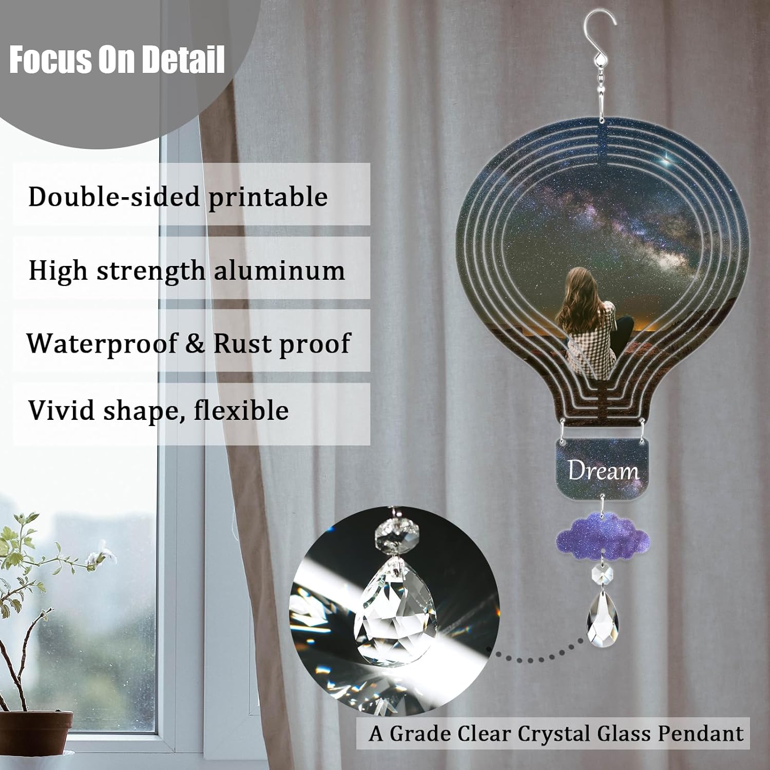 4Pack 8inch Sublimation Wind Spinner Blanks 3D Aluminum Metal Wind Sculpture Kinetic Spinners for Yard and Garden Indoor Art Ornaments Hanging Decoration (Hot Air Balloon)