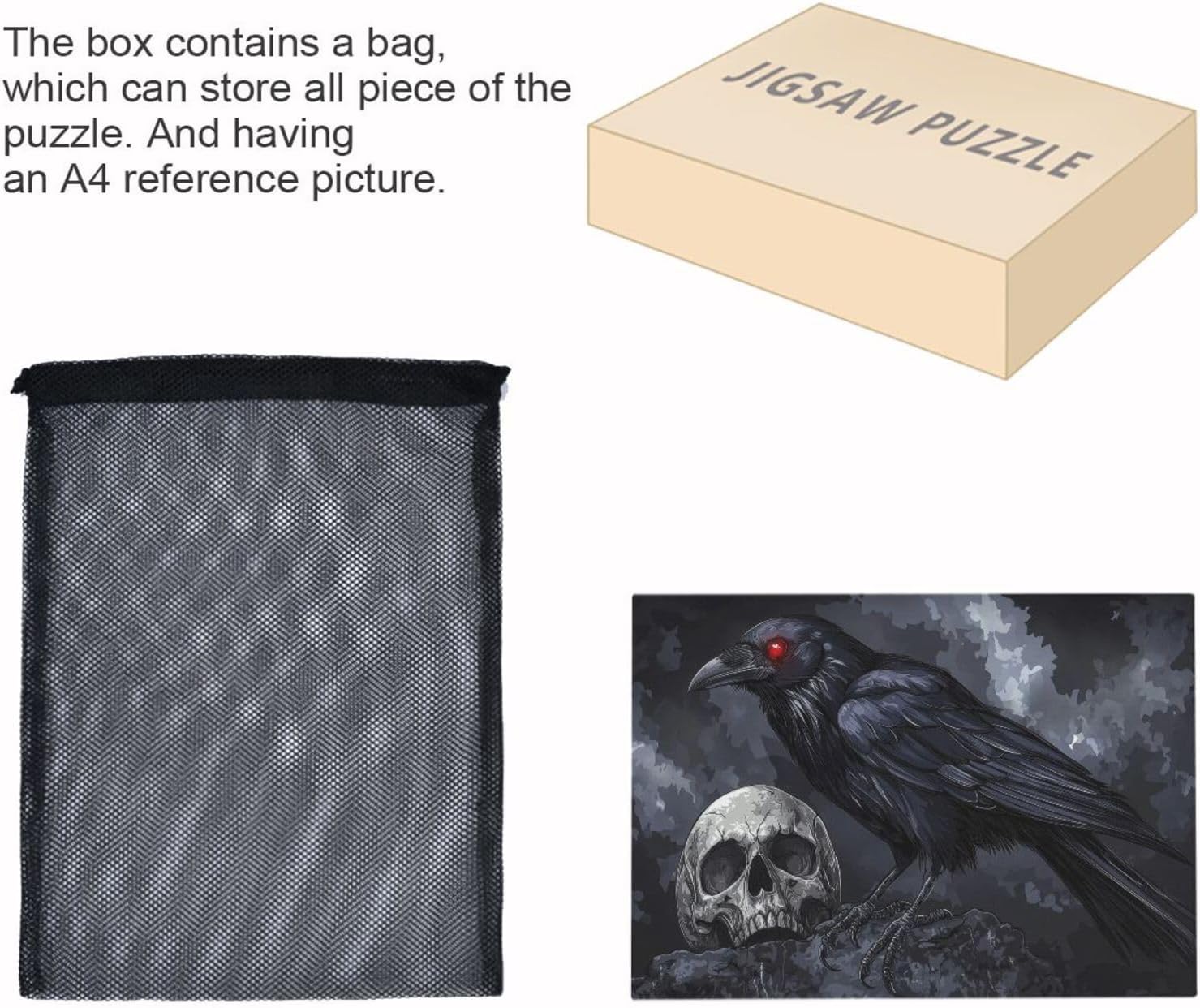 Raven Skull Dark Jigsaw Puzzle for Adults 500 Pieces, Impossible Challenging Hard Difficult Puzzles for Adults Jigsaw Puzzles for Party Entertainment Family Games