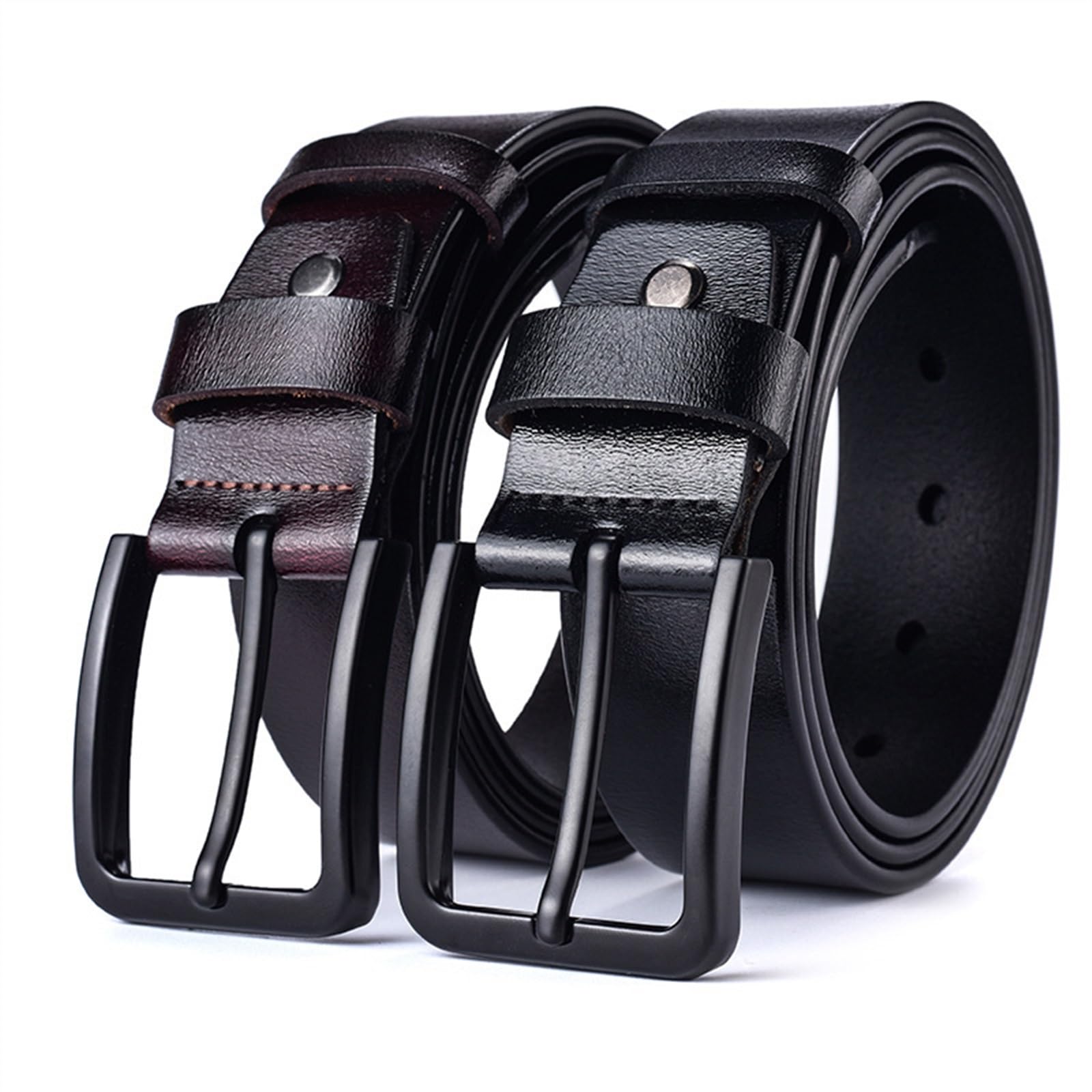 Cinturón Ajustable de Cuero Genuino, Cinturón de Cuero Genuino for Hombre, Cinturones Masculinos clásicos Vintage con Hebilla Negra, cinturón de Cuero for Hombre(Black,105CM)