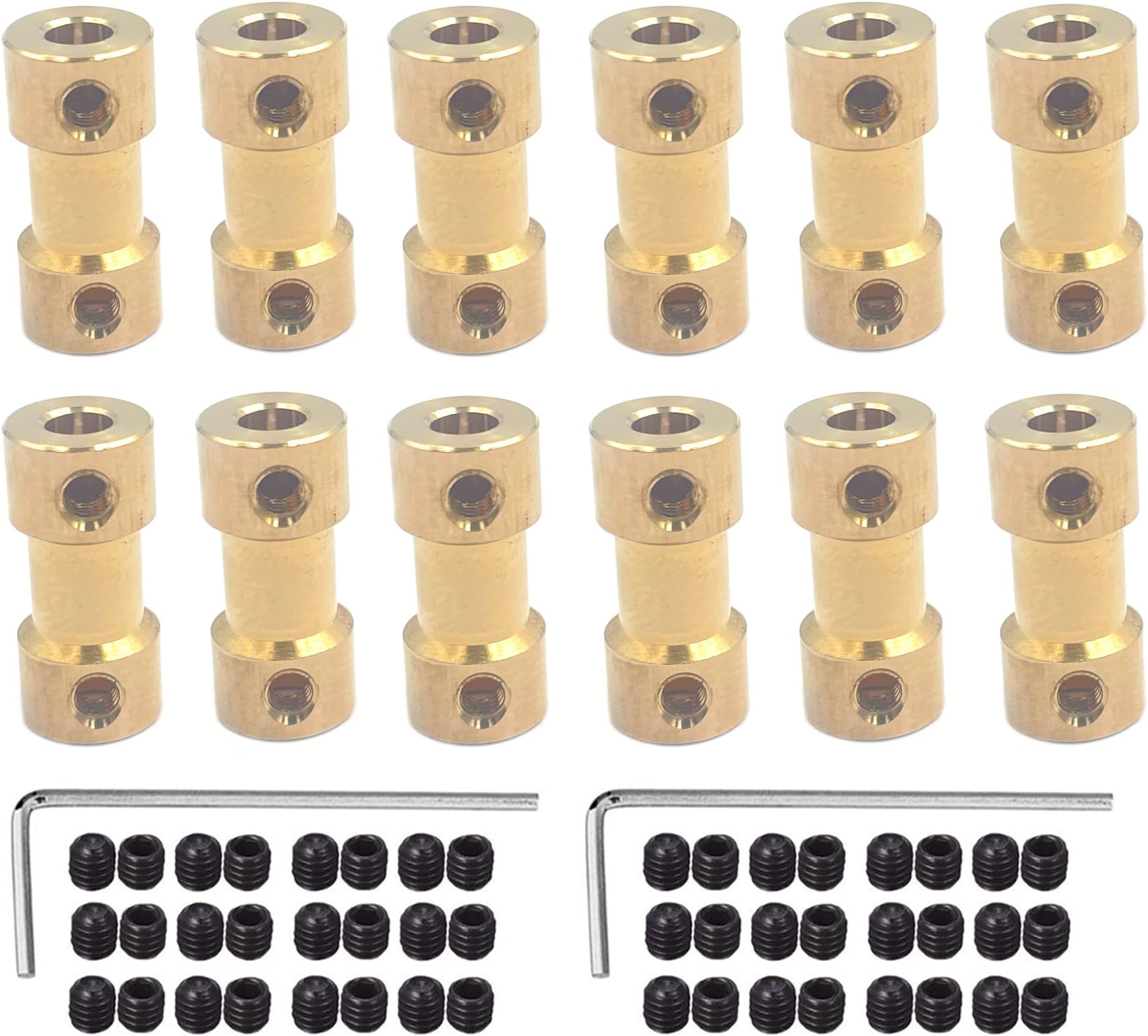 12Pcs 2mm to 2mm Brass Shaft Coupling Joint Connector, Motor Shaft Coupling for RC DIY Airplane Boat Robot