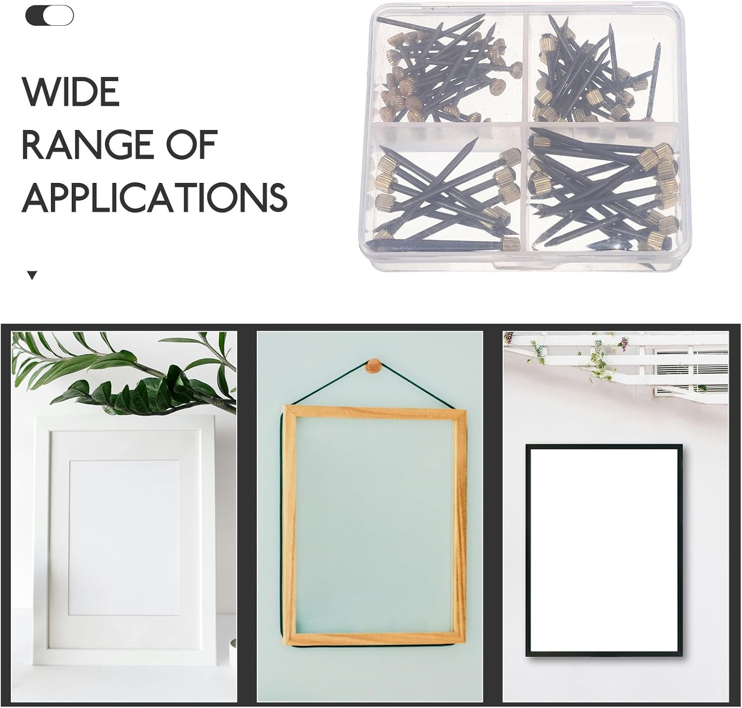 Copper Cap Nails for Picture Frames, Black Small Nails for Hanging Photos and Posters, 75pcs Set with 3 Styles for Wall Art and Frame Mounting