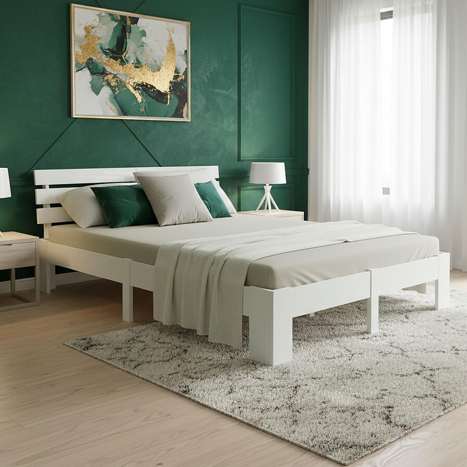 Homestyle4u Letto matrimoniale 160 x 200 in legno di pino massiccio bianco telaio letto con rete a doghe