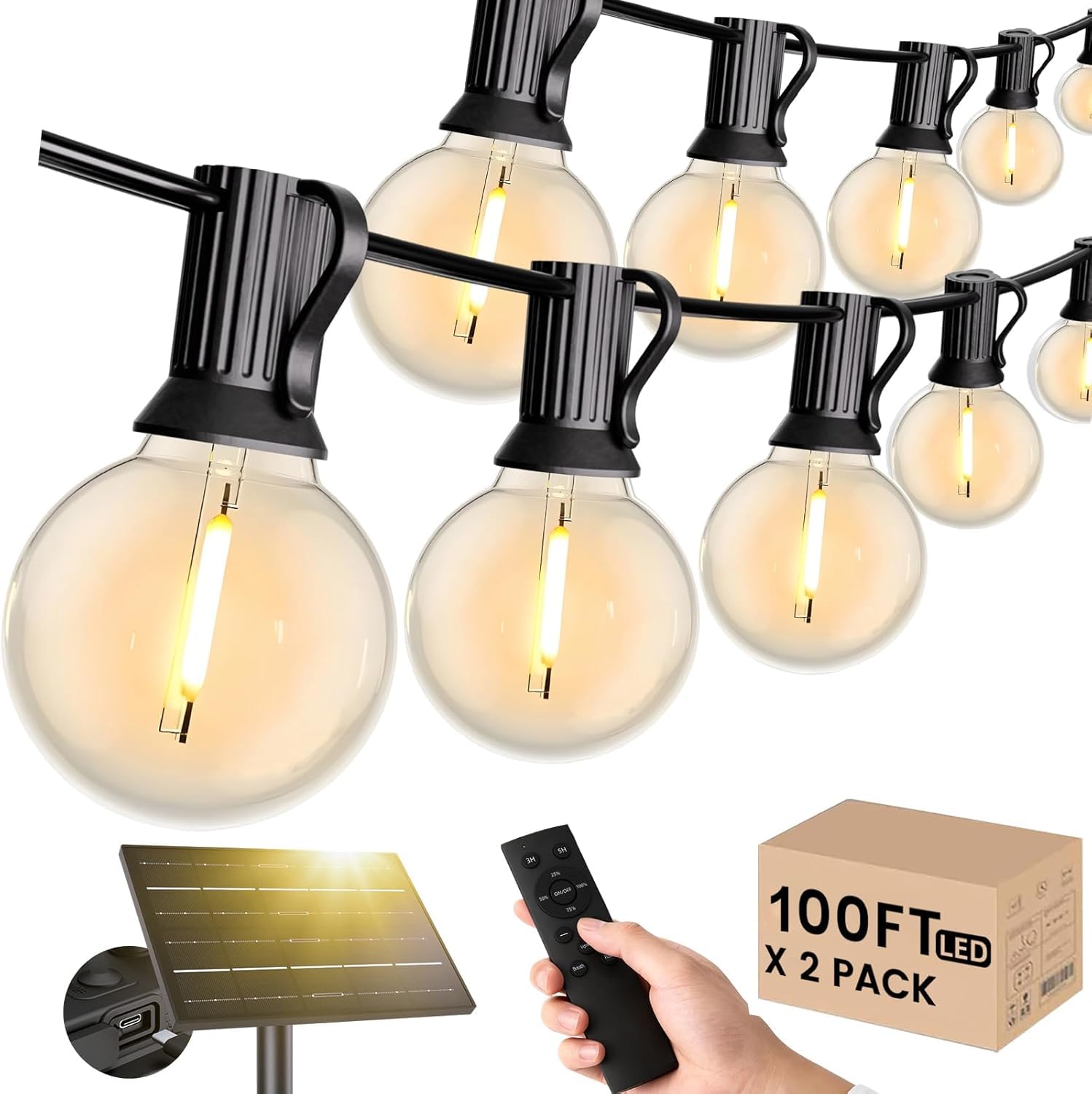 Luci solari per esterni con telecomando, 60 m, luci da giardino dimmerabili, timer, 3 modalità, accensione e spegnimento automatico, memoria, illuminazione da giardino impermeabile IP65, 8-12