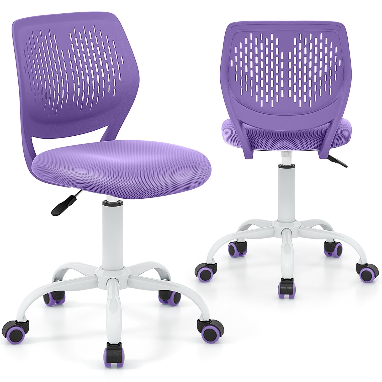 GLACER Kids Desk Chair, Armless Study Chair with Adjustable Height & Swivel, Low Back, Ergonomic Rolling Office Chair Computer Chair for Teens, Children (Purple)
