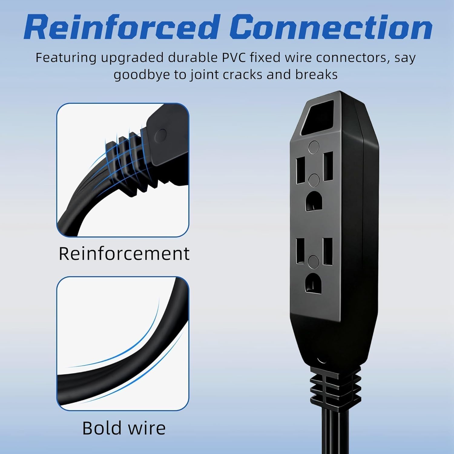 3 Outlets Extension Cord, 6 Feet Power Strip with 3 Outlets,16/3 SPT-3, 13 Amp 125V 1625 W, 3 Prong Extension Cord Socket for Desktops, Gaming Setups, and Home Offices, Black, ETL Listed
