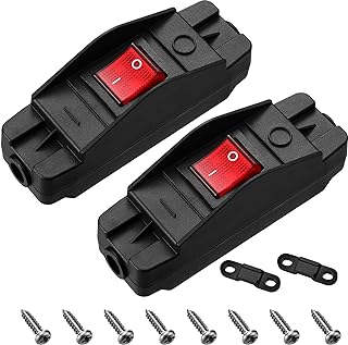 2 Pieces 20A Heavy Duty Inline Cord Switch Black On/Off Rocker Switch with Red Led Large Current in Line Cord Switch On Off Switch Extension Cord Inline Cord Switch