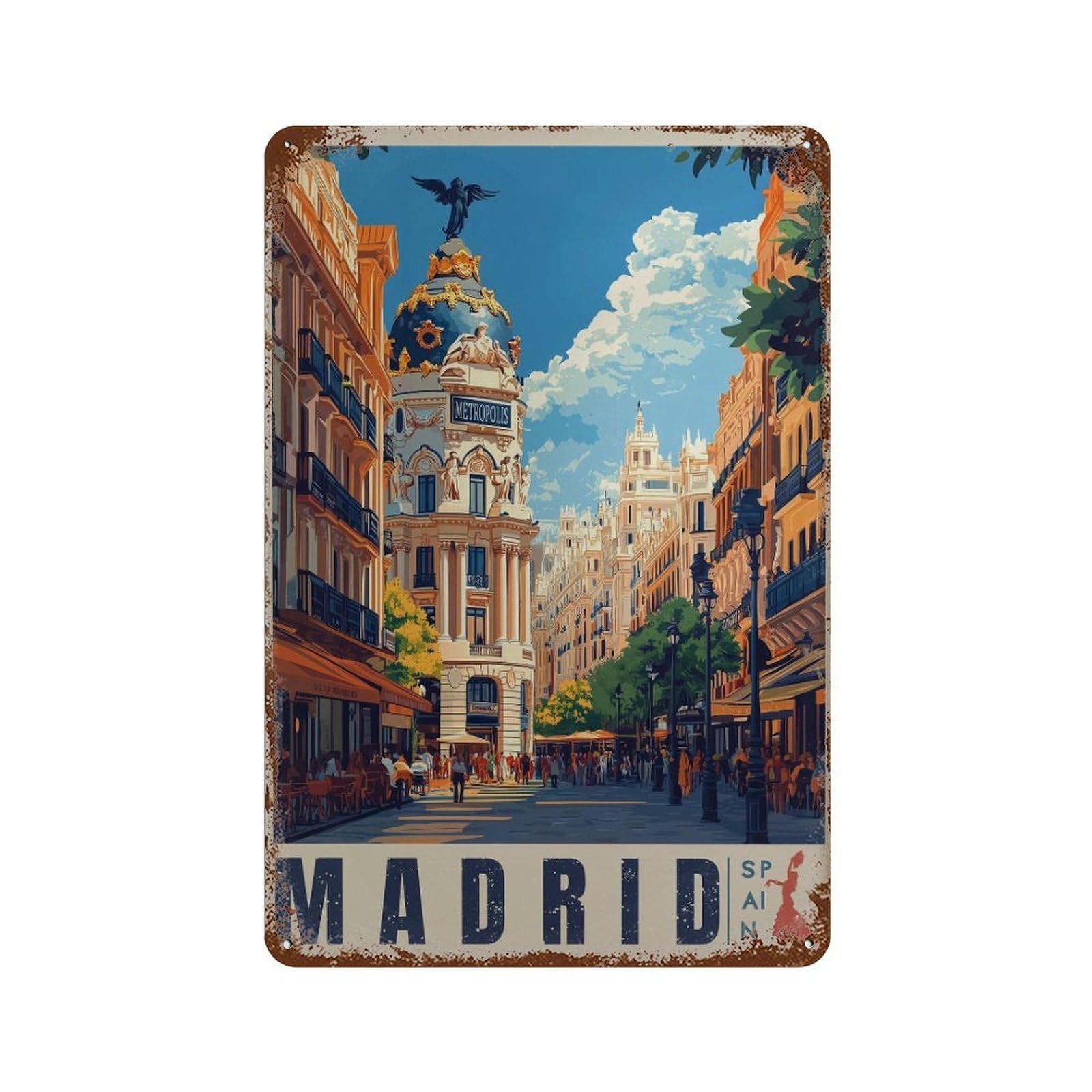 xiaoxiaoshen Madrid Travel Spain Wall Decor Art Metal Tin Poster Modern Home Decor Art Home Bar Shop Decorations Vintage Sign 30x20cm