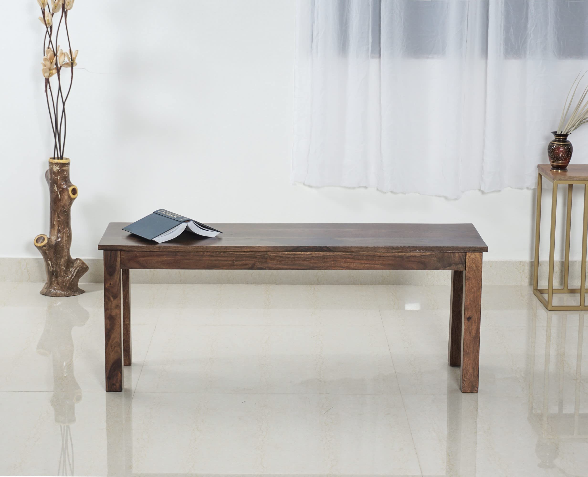 WOODEFLY Wooden 3 Seater Bench for Living Room | 3 Seater Dining Bench for Dining Table | Adjustable Bench for Study | Sheesham Wooden Bench for Drawing Room (Grey Finish)-image-1