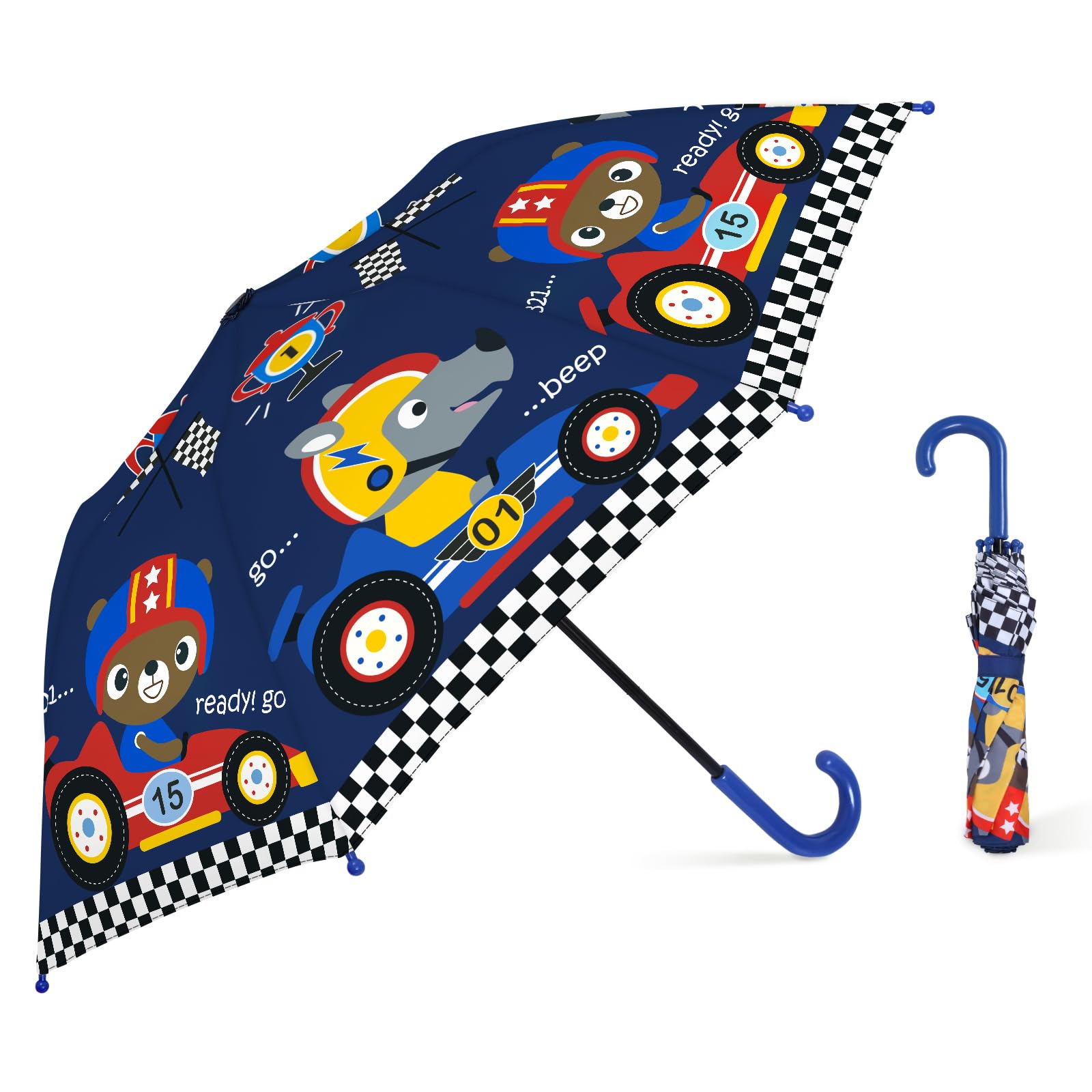 decalsweet Kids Umbrella, Safety Windproof Umbrella with Easy-Grip Hook Handle for Toddler Girls and Boys