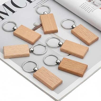 Baiyuanli 15 stuks blanco houten sleutelhangers - 5 x 3 cm rechthoekige doe -het-zelf houten ambachtelijke sleutelhangers - natuurlijke houten sleutelhangers voor doe-het-zelf ambachtelijke pyrografie