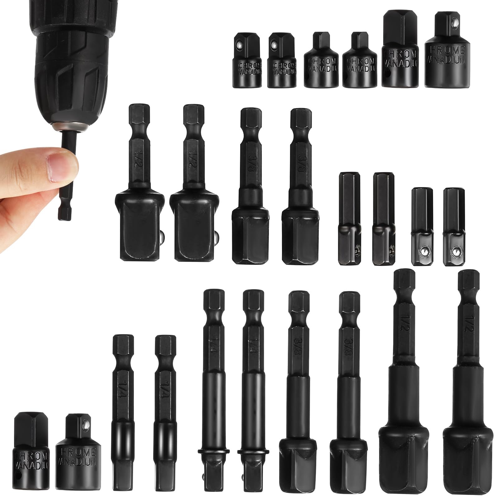 Adaptateur douille impact en chrome vanadium et extensions pour outils électriques