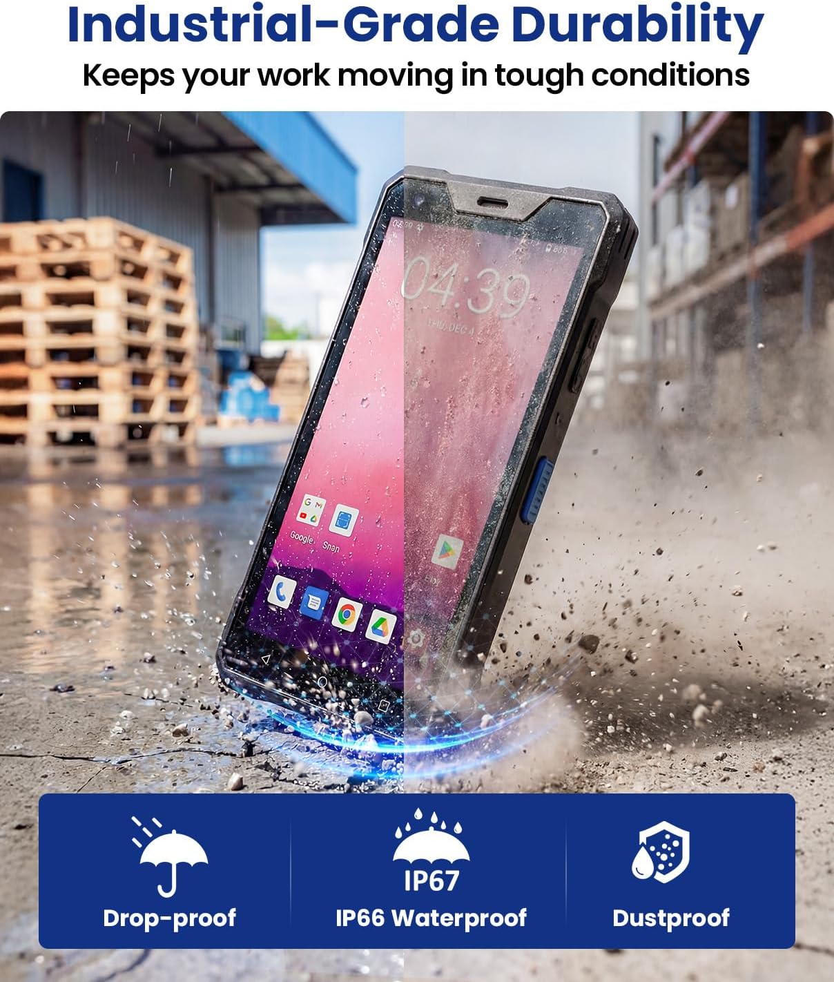 Eyoyo Wireless Android Barcode Scanner: Handheld 1D/2D/QR Code Scanner Mobile Computer, 5.5" Full Touchscreen, IP66 Rugged Android 12 PDA Warehouse Inventory Terminal with WiFi 5G, Bluetooth, GPS, NFC