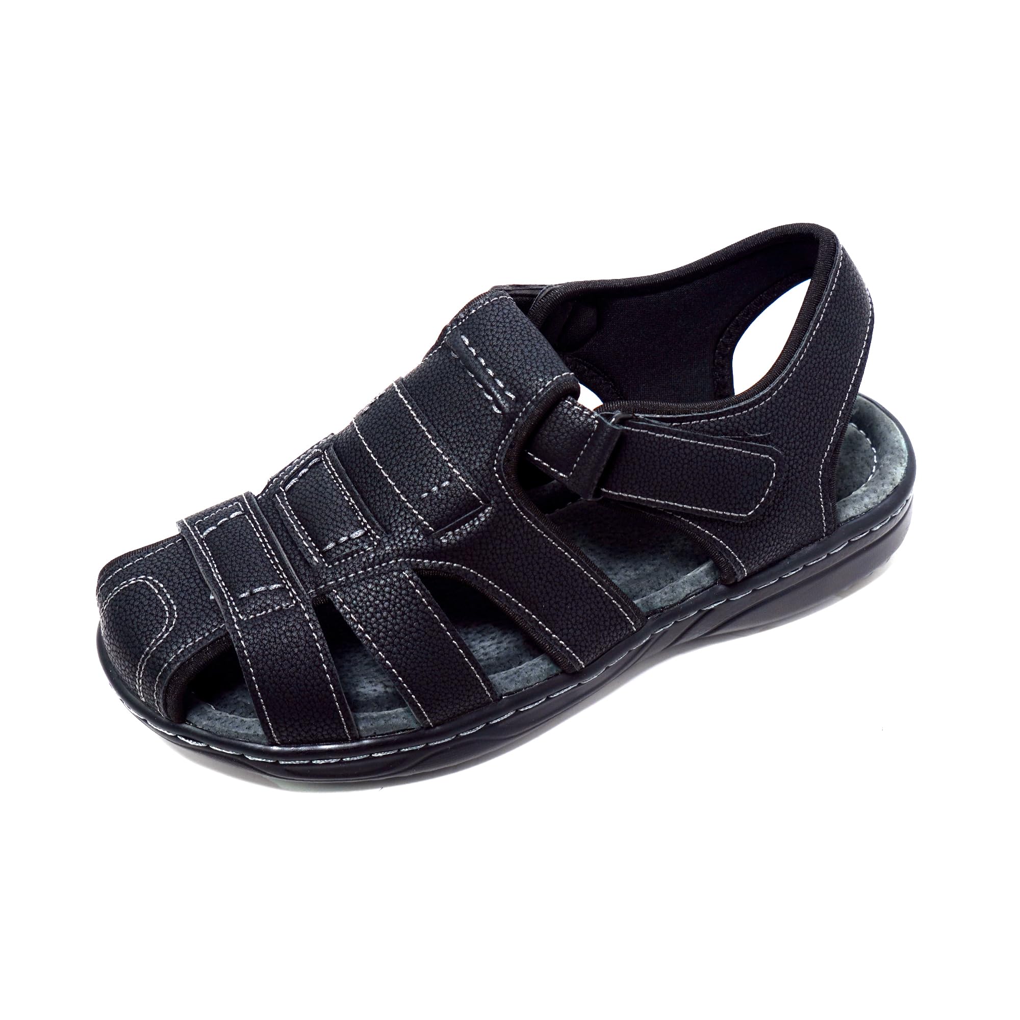 JOMIX Herren Sandalen mit Klettverschluss Leder Freizeitschuhe Anti-Rutsche Riemenschuhe Sport Trekkingsandalen Strandschuhe Reisen Trekking Wander Outdoorsandalen
