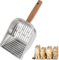 AFOLOREET Stainless Steel Cat Litter Scoop with Wooden Handle - Dual Mesh Sifter Pooper Scooper for Easy Clump Removal & Quick Cleaning