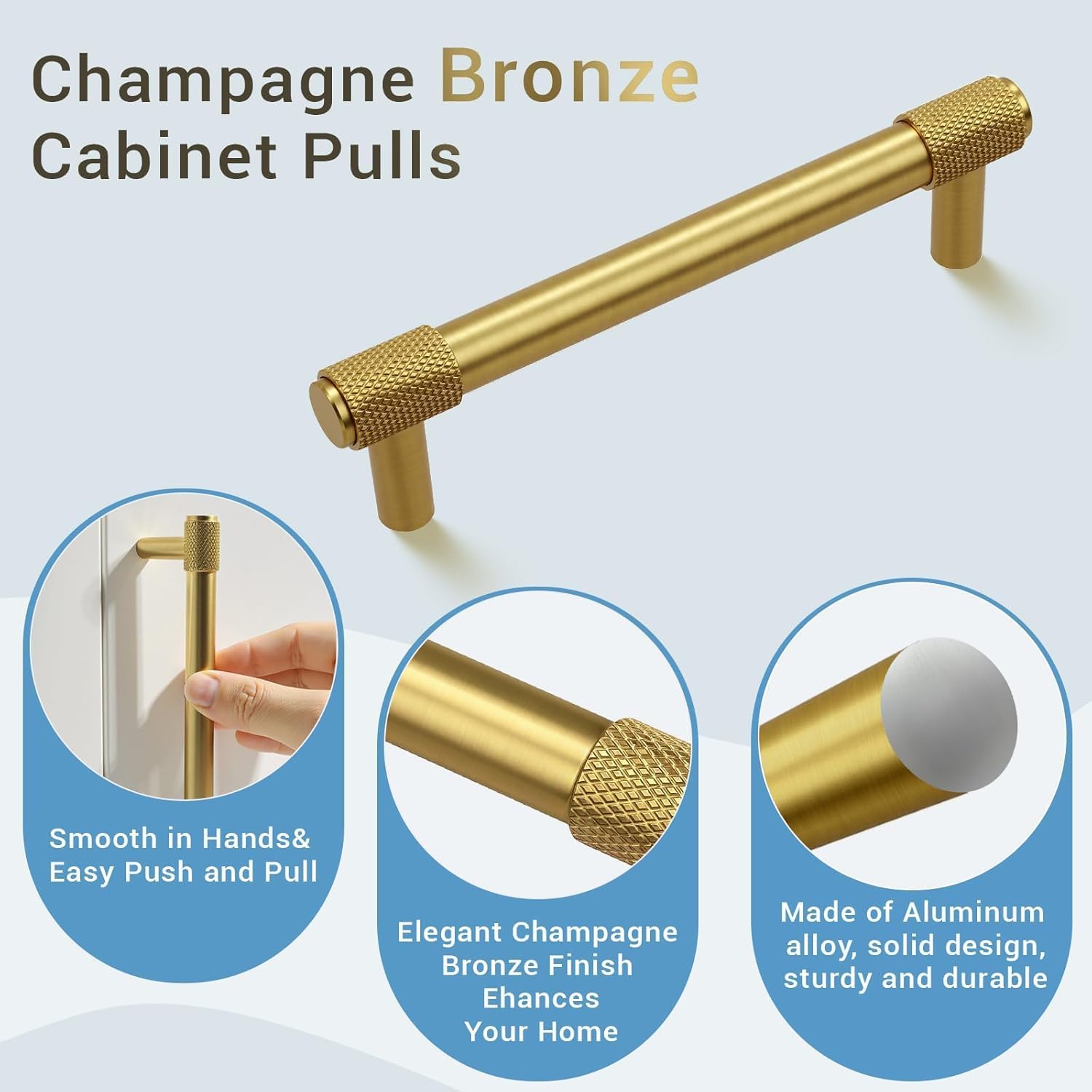 KNOBWELL 6 Pack Knurled Vintage Antique Champagne Bronze Solid 3 Inch（80mm） Hole Center Cabinet Handles Drawer Pulls for Kitchen Cabinet Pulls Cabinet Hardware,Aluminum Alloy Cupboard Handles