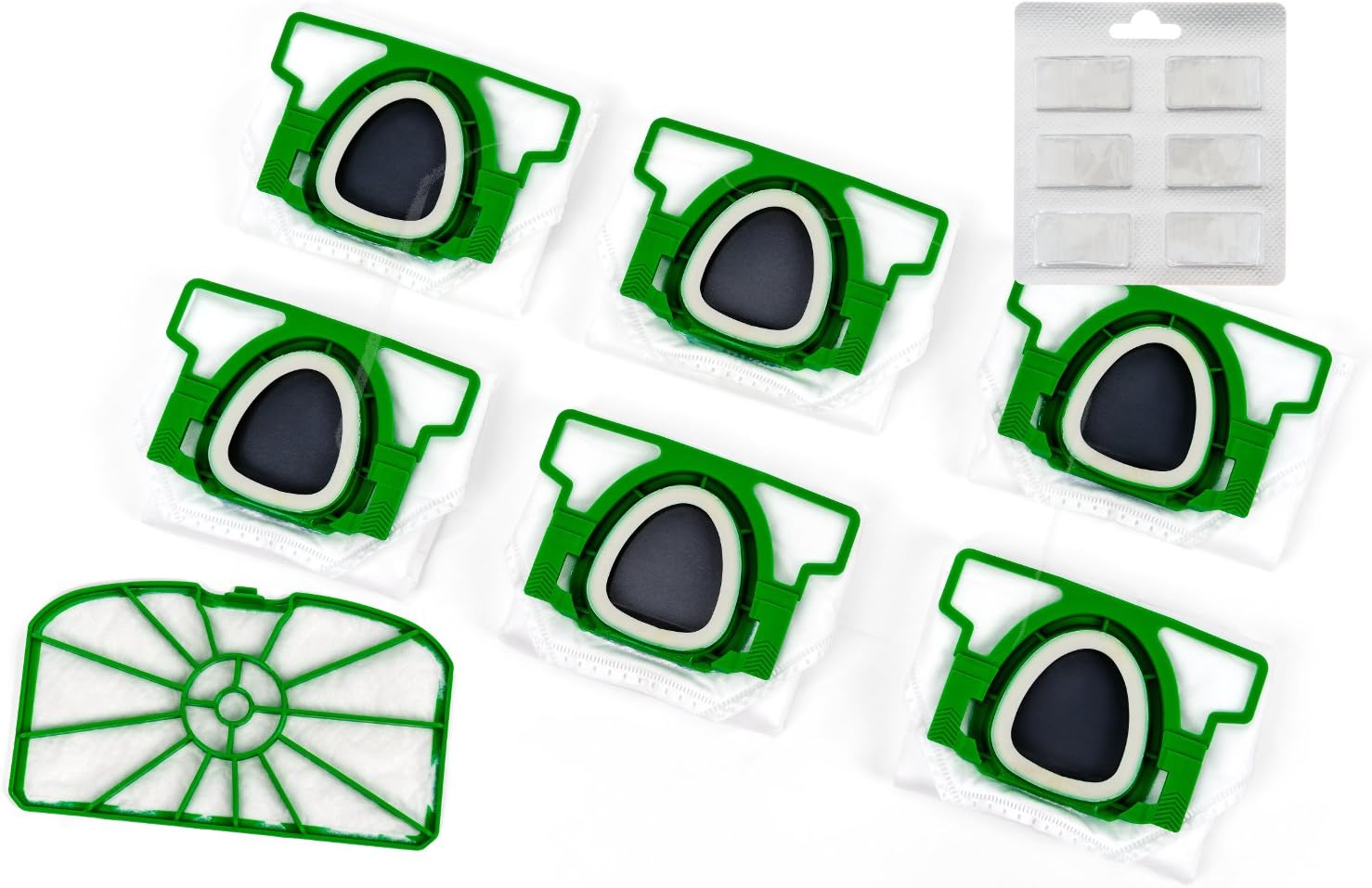 HEPA Set of 6 Premium Vacuum Cleaner Bags + Motor Protection Filter + Fragrance Chips Suitable for Vorwerk Kobold VK 200